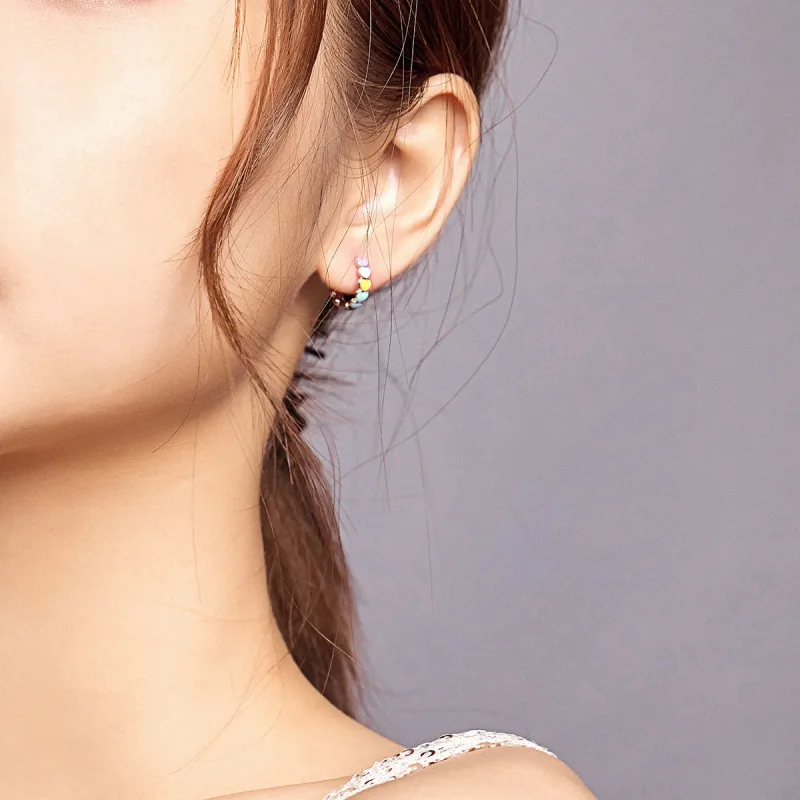 (bilde for) Pandora Style Silver Rainbow Hearts Hoop øredobber - SCE909 - Vis 7