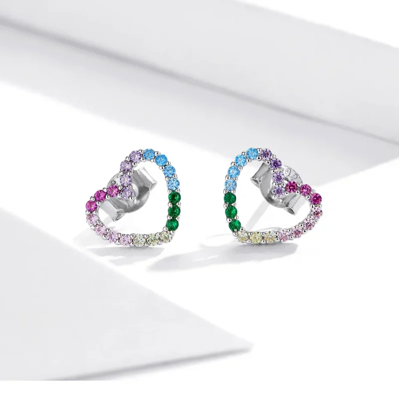 (bilde for) Pandora Style Silver Rainbow Hearts øredobber - SCE891 - Vis 2