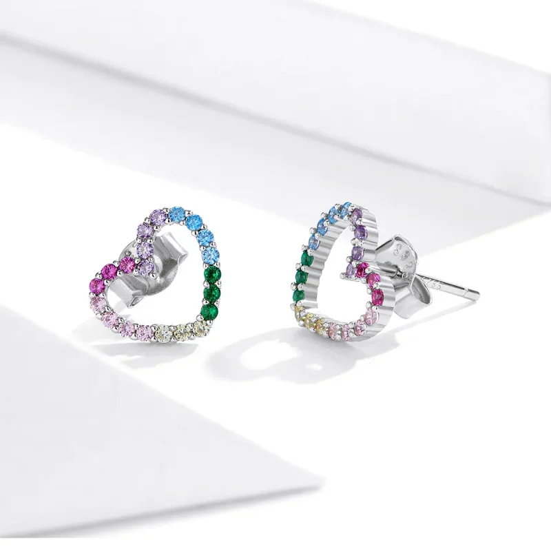 (bilde for) Pandora Style Silver Rainbow Hearts øredobber - SCE891 - Vis 3