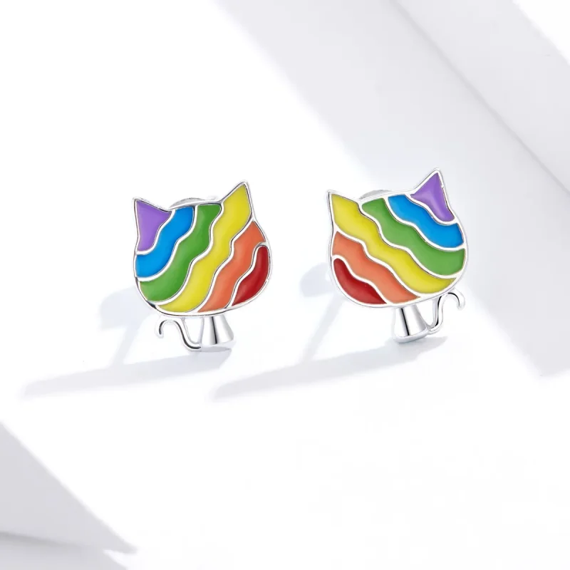 (bilde for) Pandora Style Silver Rainbow Kitty øredobber - SCE823 - Vis 2