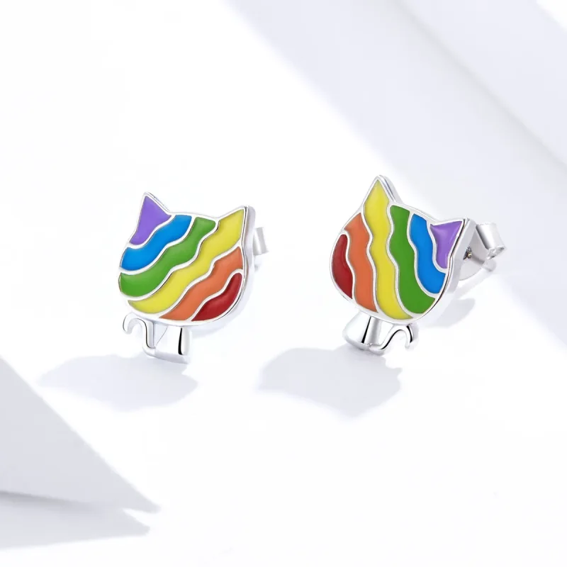 (bilde for) Pandora Style Silver Rainbow Kitty øredobber - SCE823 - Vis 3