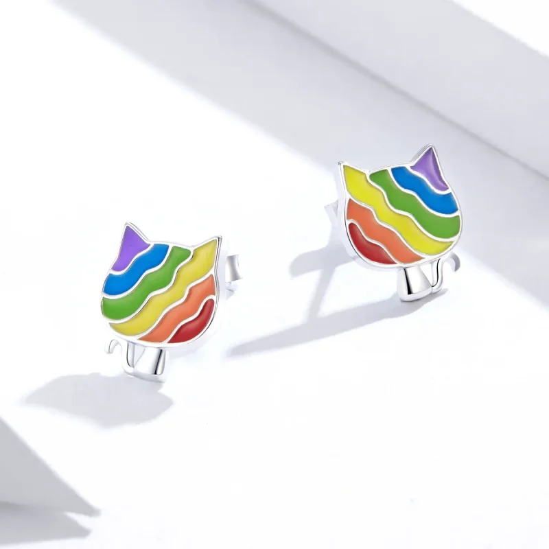 (bilde for) Pandora Style Silver Rainbow Kitty øredobber - SCE823 - Vis 4