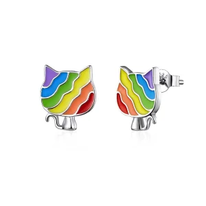 (bilde for) Pandora Style Silver Rainbow Kitty øredobber - SCE823