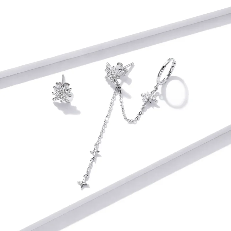 (bilde for) Pandora Style Silver Shining Stars Dangle øredobber - BSE433 - Vis 3
