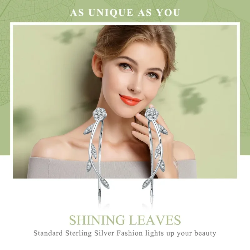 (bilde for) Pandora Style Silver Shinning Leaves Stud øredobber - SCE266 - Vis 2