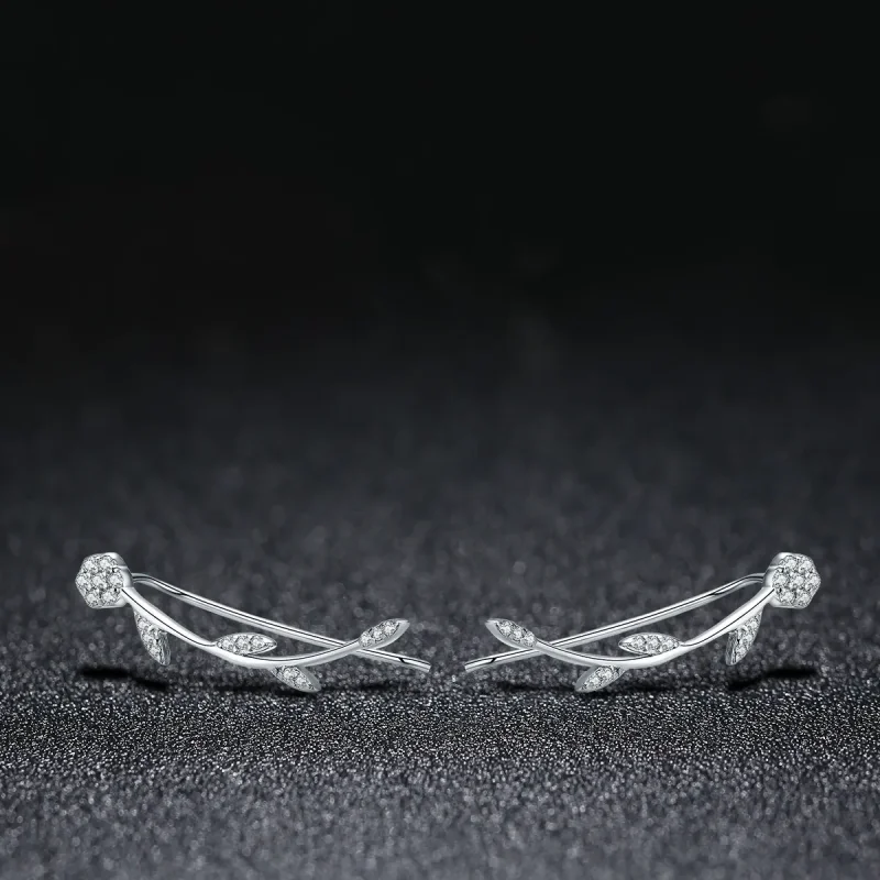 (bilde for) Pandora Style Silver Shinning Leaves Stud øredobber - SCE266 - Vis 3