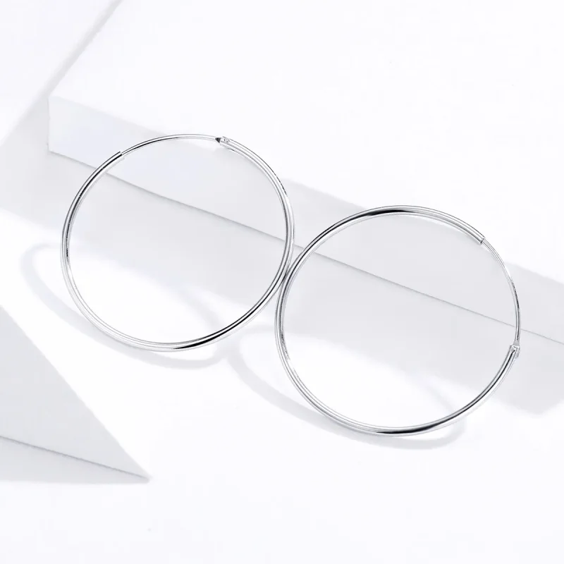 (bilde for) Pandora Style Silver Simple Line Hoop øredobber - SCE710 - Vis 2