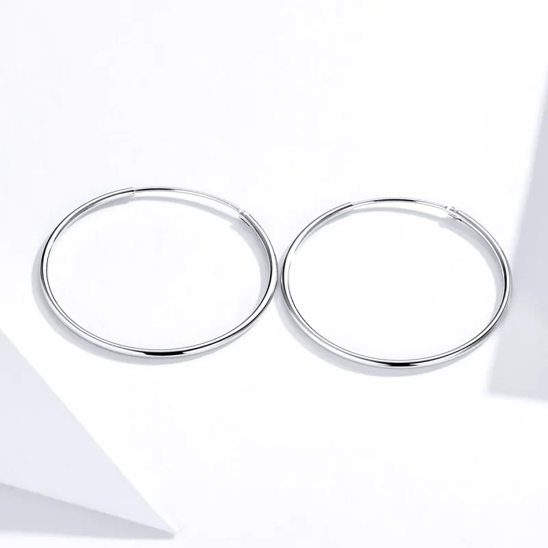 (bilde for) Pandora Style Silver Simple Line Hoop øredobber - SCE710 - Vis 3