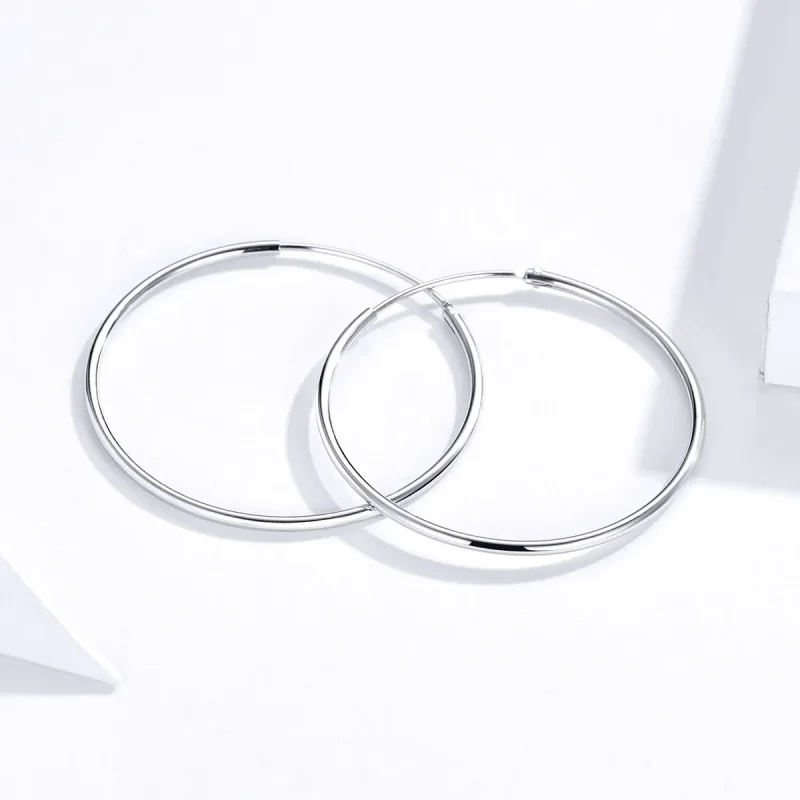 (bilde for) Pandora Style Silver Simple Line Hoop øredobber - SCE710 - Vis 4