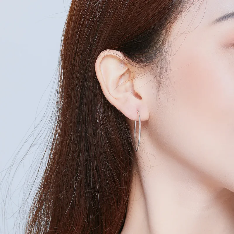 (bilde for) Pandora Style Silver Simple Line Hoop øredobber - SCE710 - Vis 6