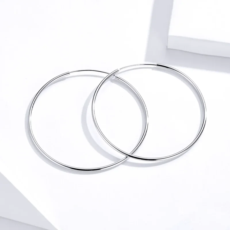 (bilde for) Pandora Style Silver Simple Line Hoop øredobber - SCE711 - Vis 2