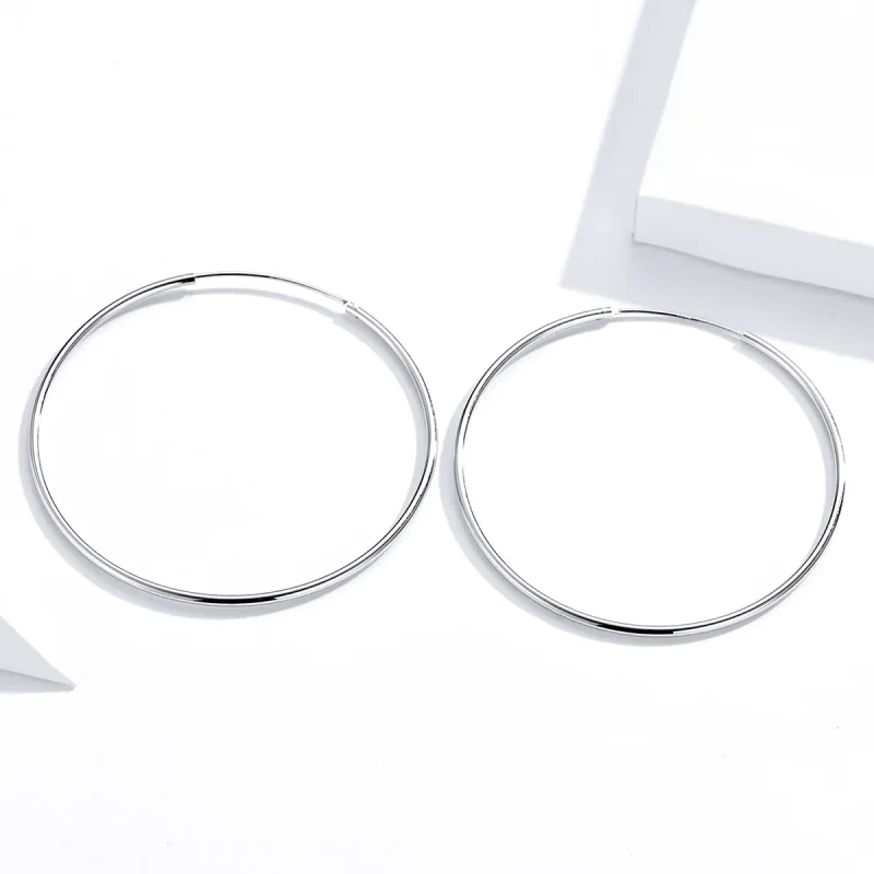 (bilde for) Pandora Style Silver Simple Line Hoop øredobber - SCE711 - Vis 4