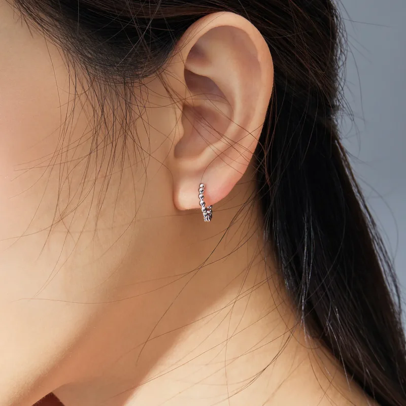 (bilde for) Pandora Style Silver Small Ball Hoop øredobber - SCE807-A - Vis 7