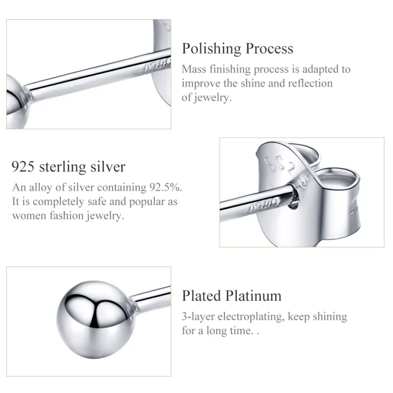 (bilde for) Pandora Style Silver Small Ball Stud øredobber - SCE581 - Vis 3
