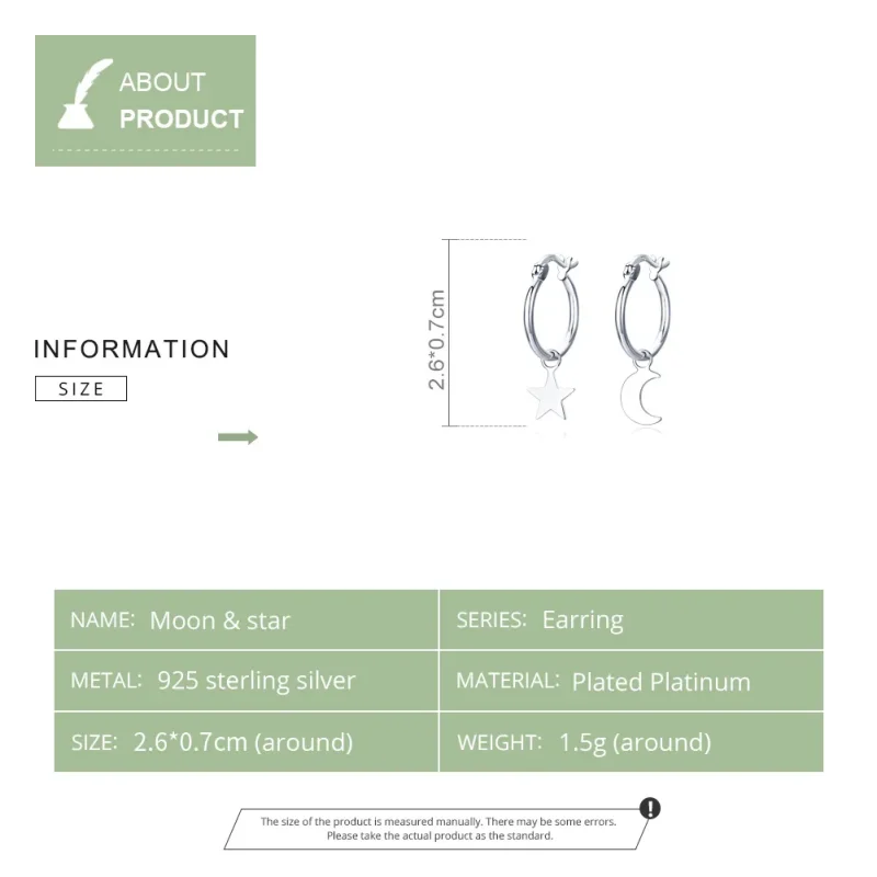 (bilde for) Pandora Style Silver Star and Moon Asymmetri Hanging Earrings - SCE681 - Vis 8