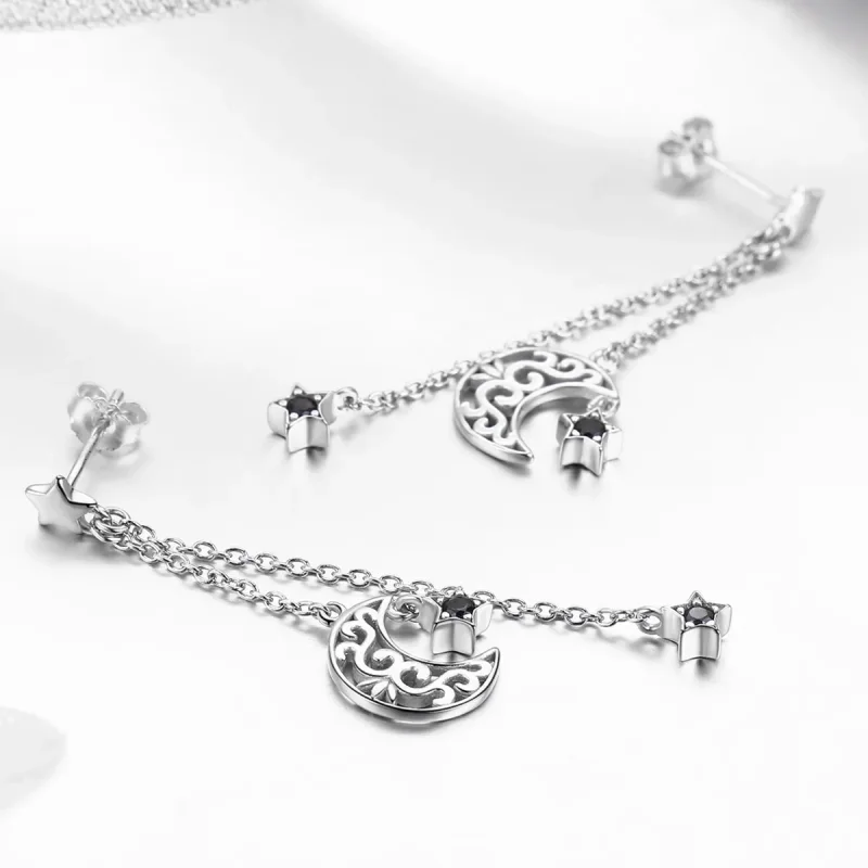 (bilde for) Pandora Style Silver Starlight Moon Hengende øredobber - SCE528 - Vis 3