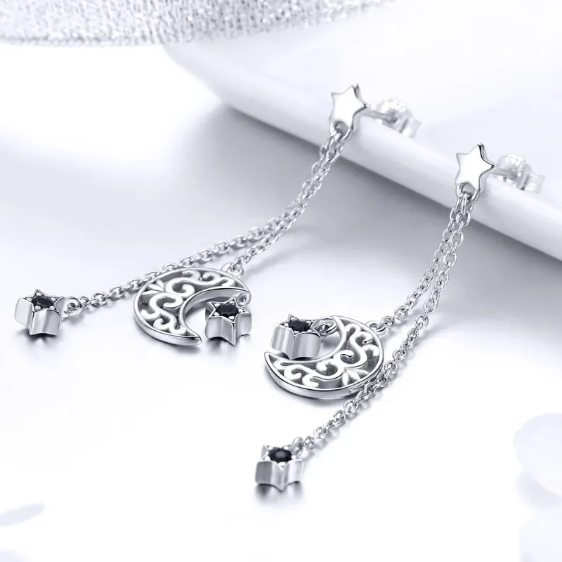 (bilde for) Pandora Style Silver Starlight Moon Hengende øredobber - SCE528 - Vis 4