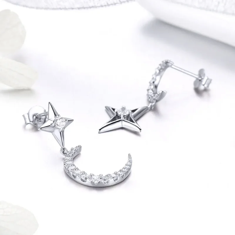 (bilde for) Pandora Style Silver Starlight Moon Sky Dangle øredobber - BSE050 - Vis 3