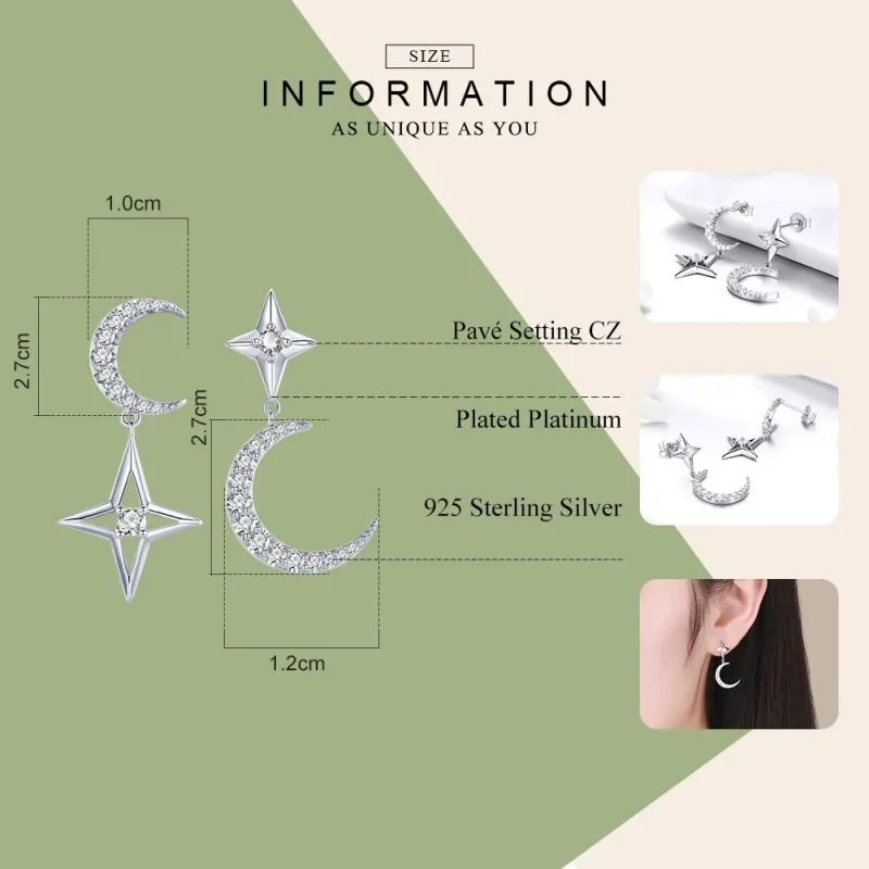 (bilde for) Pandora Style Silver Starlight Moon Sky Dangle øredobber - BSE050 - Vis 7