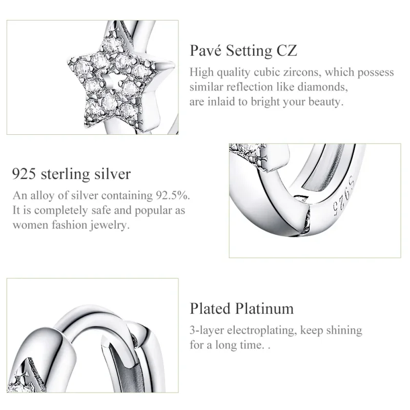 (bilde for) Pandora Style Silver Starry Light Hoop øredobber - BSE172 - Vis 3