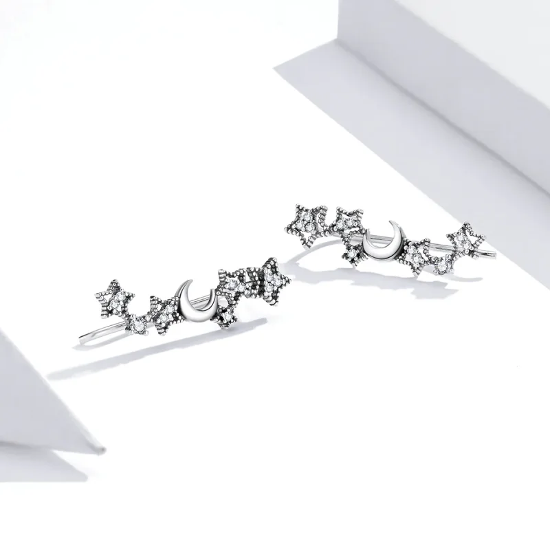 (bilde for) Pandora Style Silver Stars And Moon Stud øredobber - SCE926 - Vis 3