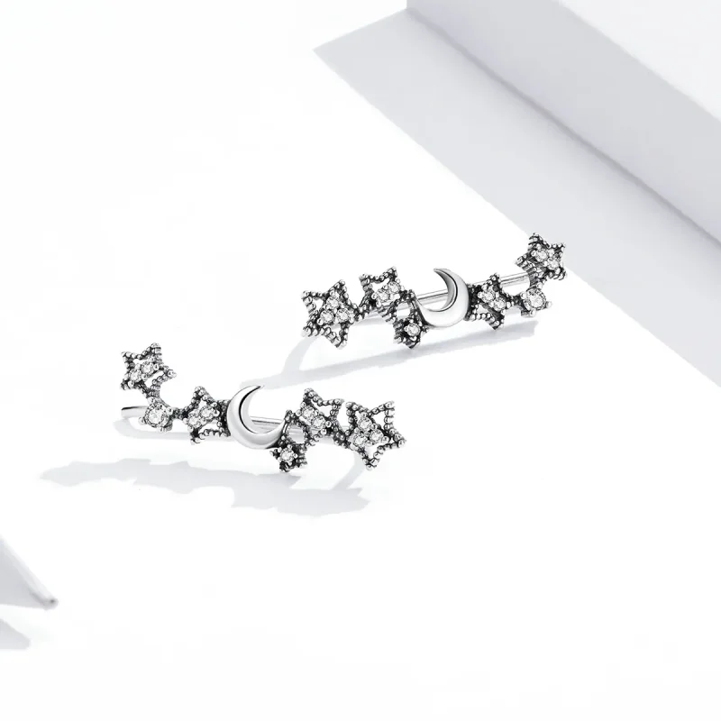 (bilde for) Pandora Style Silver Stars And Moon Stud øredobber - SCE926 - Vis 4