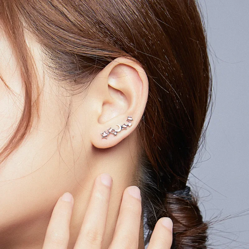 (bilde for) Pandora Style Silver Stars And Moon Stud øredobber - SCE926 - Vis 5