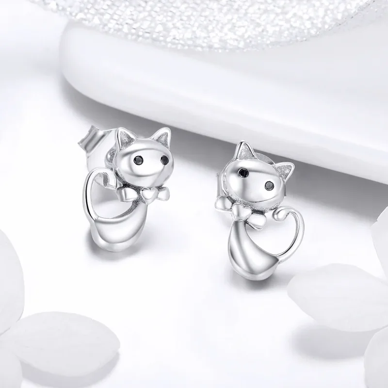 (bilde for) Pandora Style Silver Sticky Cat Stud øredobber - SCE450 - Vis 2