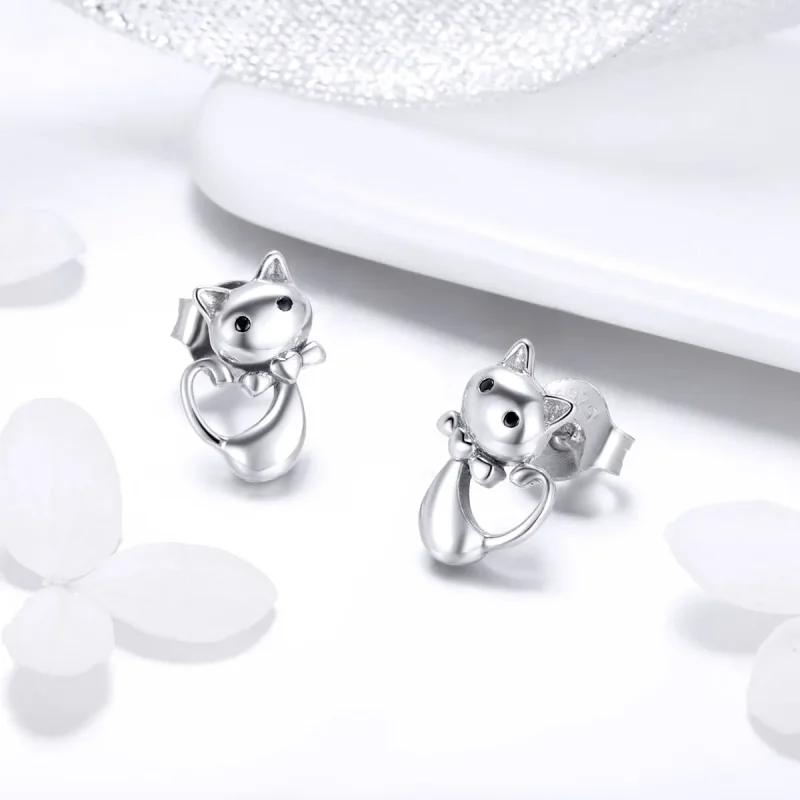 (bilde for) Pandora Style Silver Sticky Cat Stud øredobber - SCE450 - Vis 3
