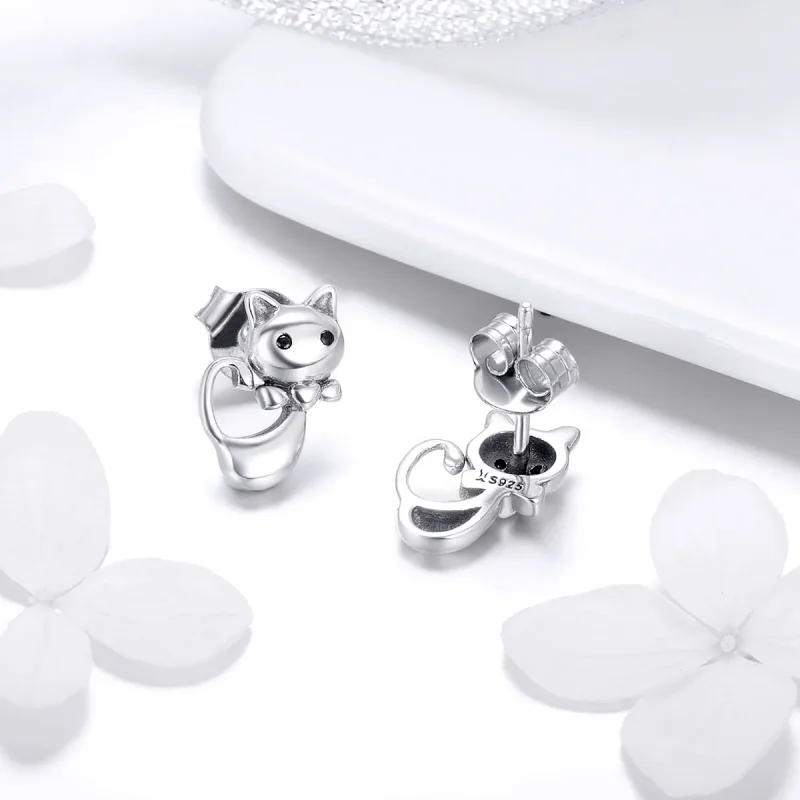 (bilde for) Pandora Style Silver Sticky Cat Stud øredobber - SCE450 - Vis 4