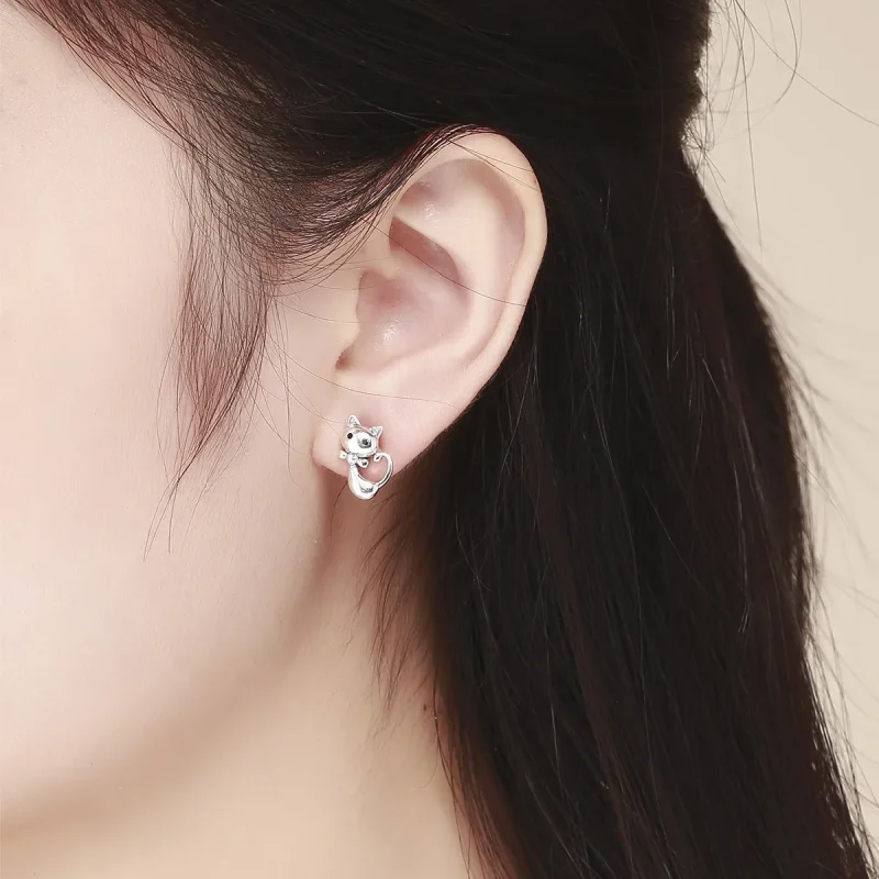 (bilde for) Pandora Style Silver Sticky Cat Stud øredobber - SCE450 - Vis 5