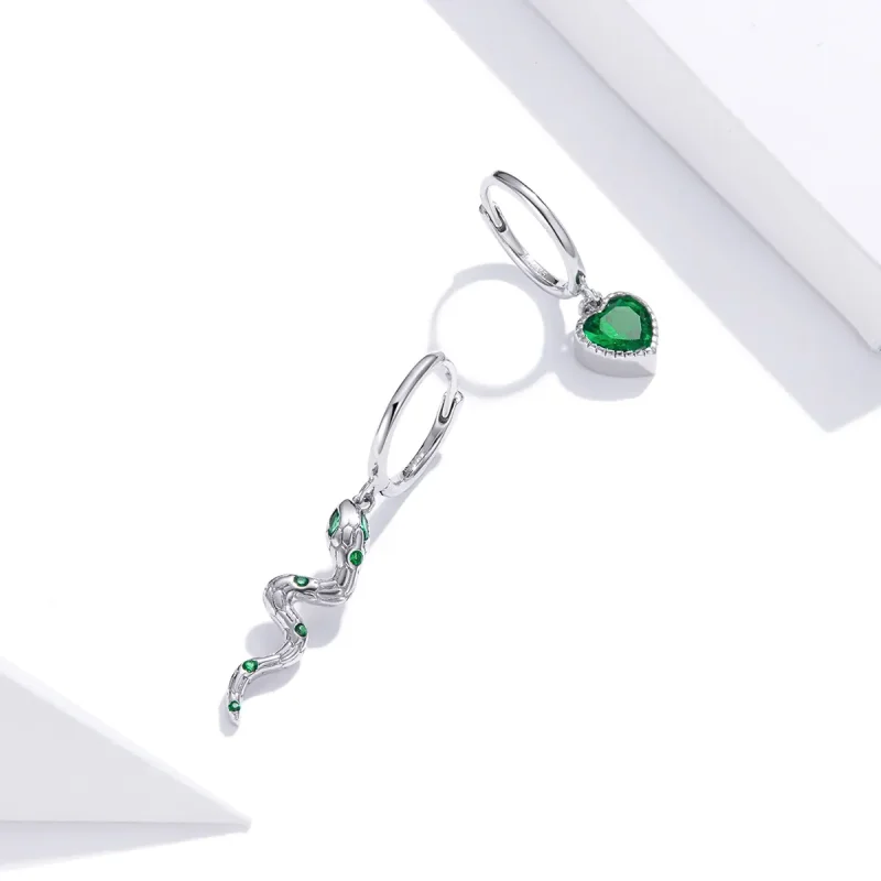 (bilde for) Pandora Style Silver The Love of The Snake & Green Heart Dingle øredobber - SCE1 - Vis 3