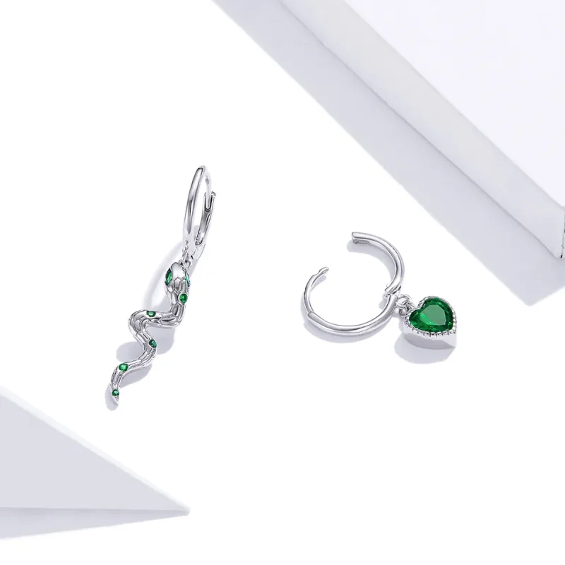 (bilde for) Pandora Style Silver The Love of The Snake & Green Heart Dingle øredobber - SCE1 - Vis 4