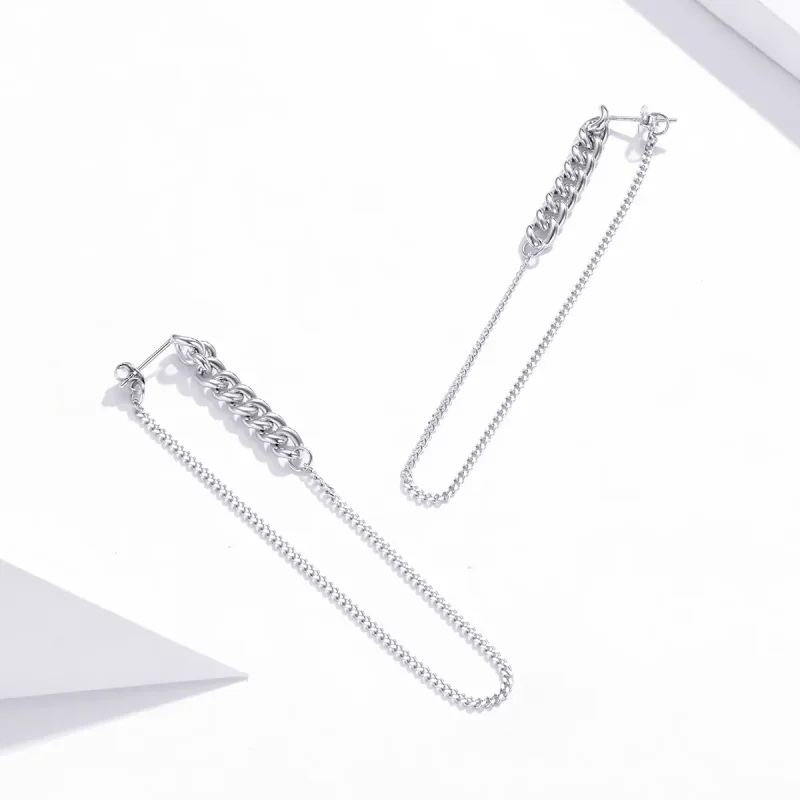 (bilde for) Pandora Style Silver Vintage Chain Dangle øredobber - SCE1011 - Vis 2