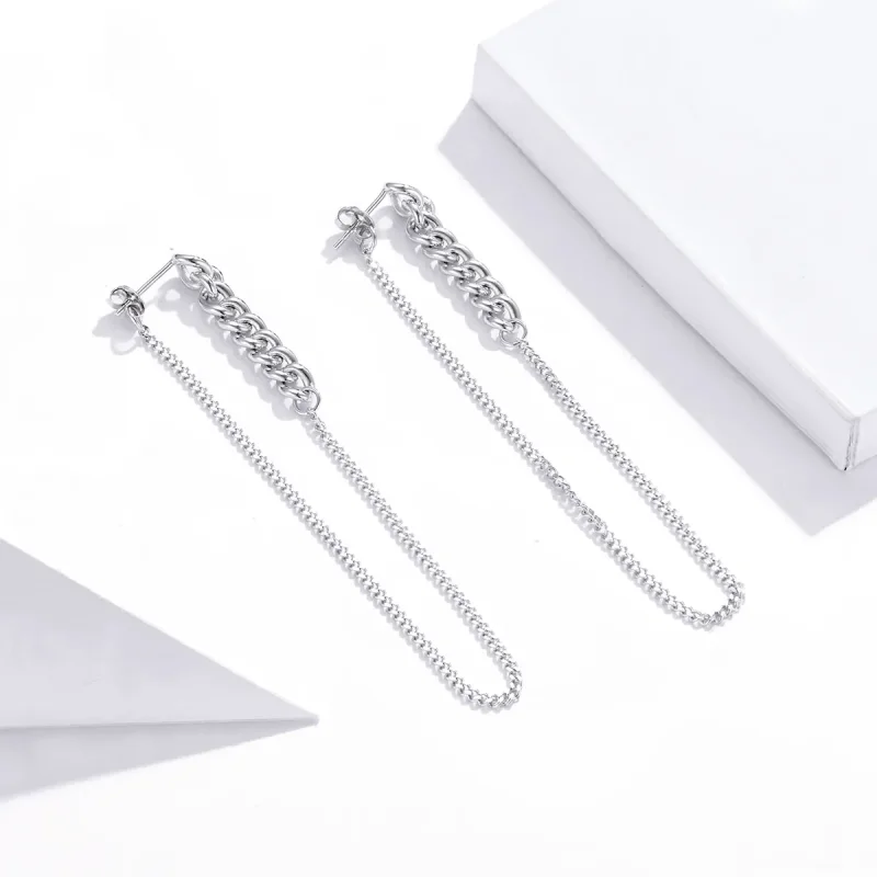 (bilde for) Pandora Style Silver Vintage Chain Dangle øredobber - SCE1011 - Vis 3