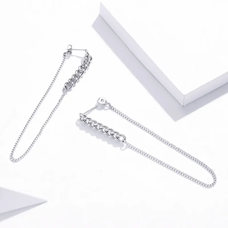 (bilde for) Pandora Style Silver Vintage Chain Dangle øredobber - SCE1011 - Vis 4