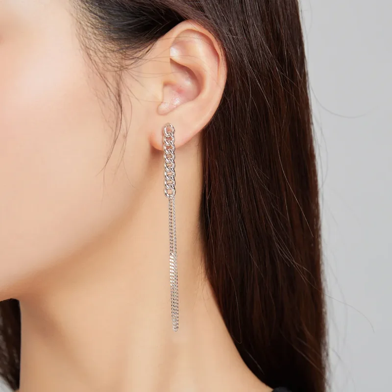 (bilde for) Pandora Style Silver Vintage Chain Dangle øredobber - SCE1011 - Vis 5