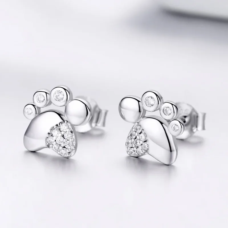 (bilde for) Pandora Style Sølv Anti-Allergi Søt Kattunge Footprints øredobber - BSE033 - Vis 2