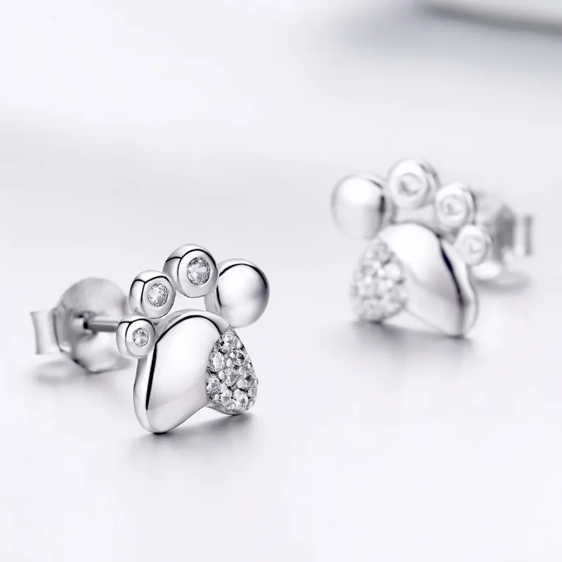 (bilde for) Pandora Style Sølv Anti-Allergi Søt Kattunge Footprints øredobber - BSE033 - Vis 3