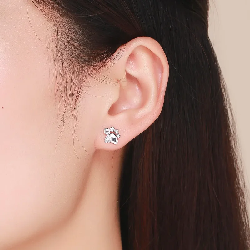 (bilde for) Pandora Style Sølv Anti-Allergi Søt Kattunge Footprints øredobber - BSE033 - Vis 5