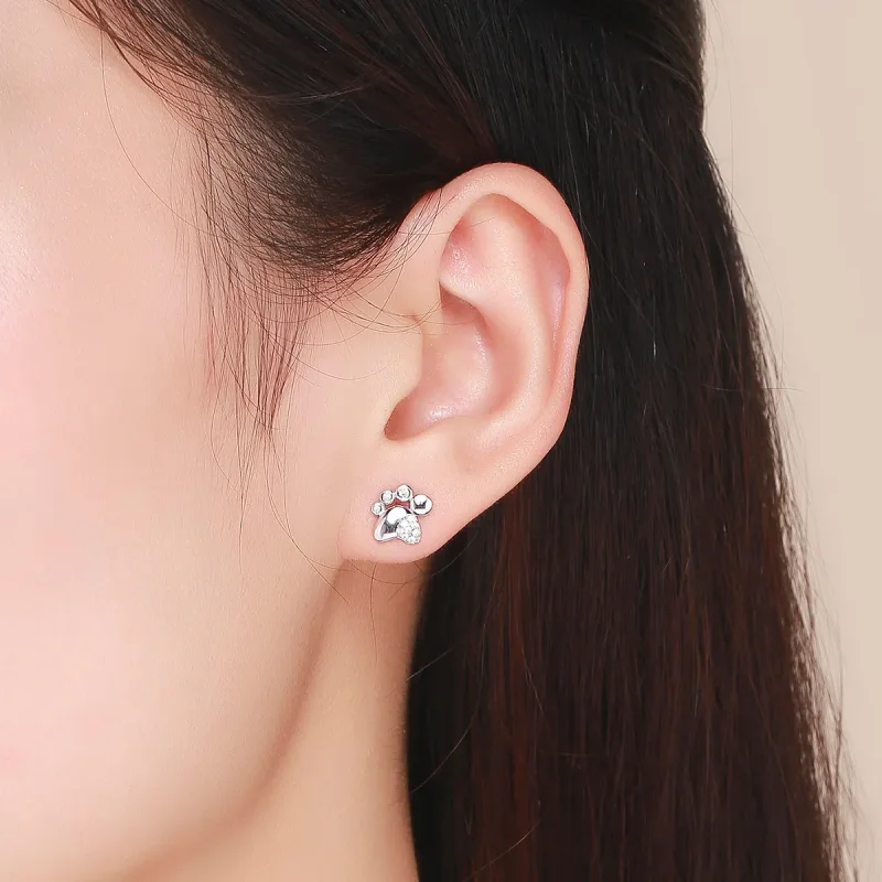 (bilde for) Pandora Style Sølv Anti-Allergi Søt Kattunge Footprints øredobber - BSE033 - Vis 6