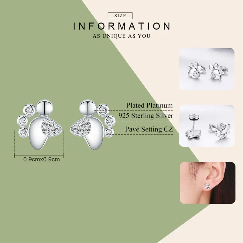 (bilde for) Pandora Style Sølv Anti-Allergi Søt Kattunge Footprints øredobber - BSE033 - Vis 7