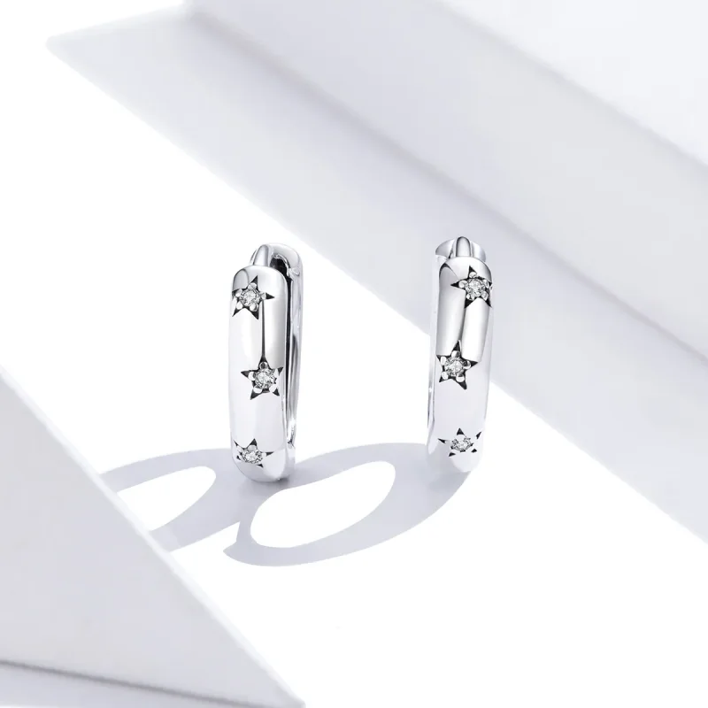 (bilde for) Pandora Style Sølv Anti-Allergy Stars Hoop øredobber - SCE873 - Vis 2