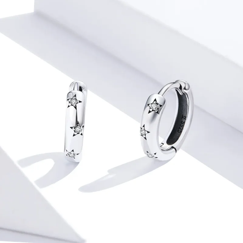 (bilde for) Pandora Style Sølv Anti-Allergy Stars Hoop øredobber - SCE873 - Vis 3