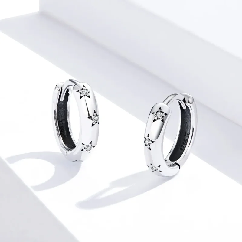 (bilde for) Pandora Style Sølv Anti-Allergy Stars Hoop øredobber - SCE873 - Vis 4
