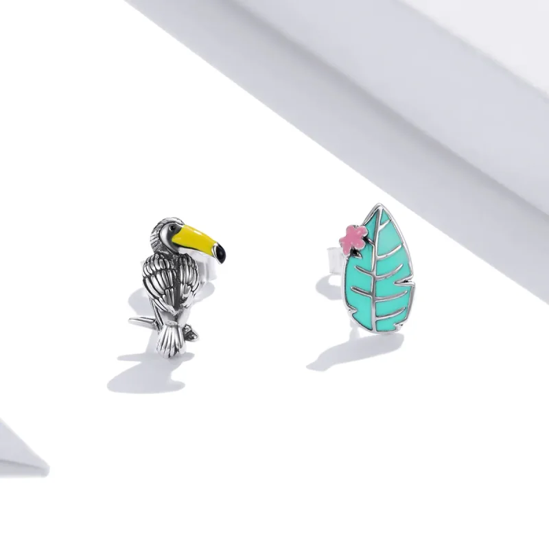 (bilde for) Pandora Style Sølv Big Beaked Bird And Leaf Stud øredobber - SCE1083 - Vis 3