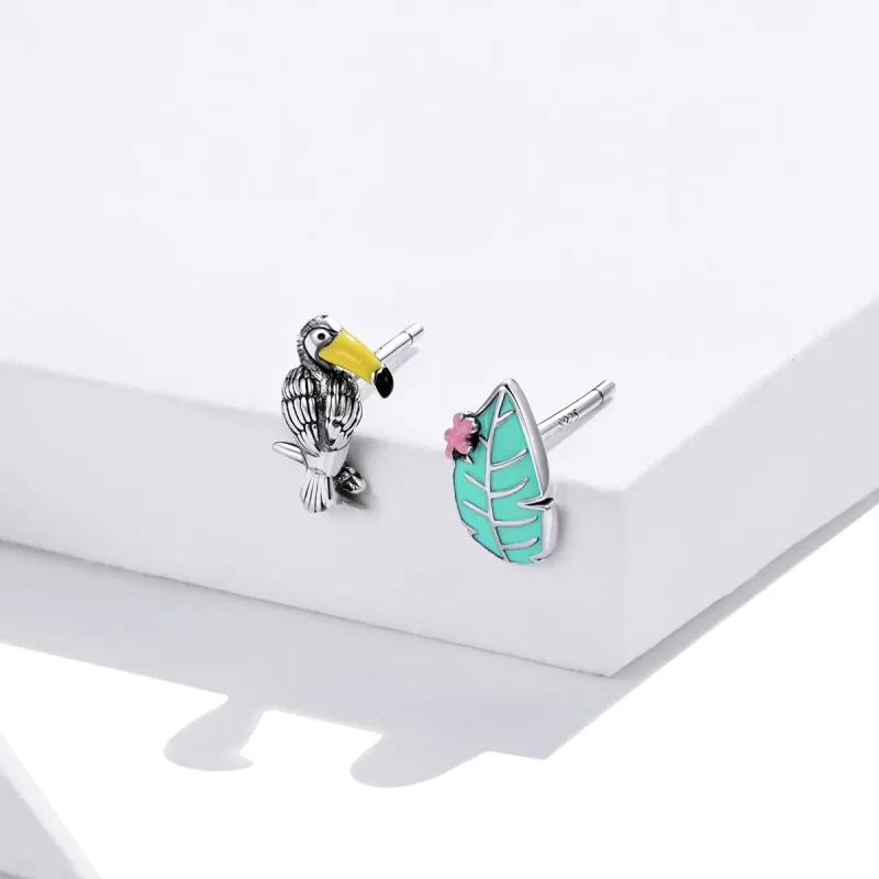 (bilde for) Pandora Style Sølv Big Beaked Bird And Leaf Stud øredobber - SCE1083 - Vis 4