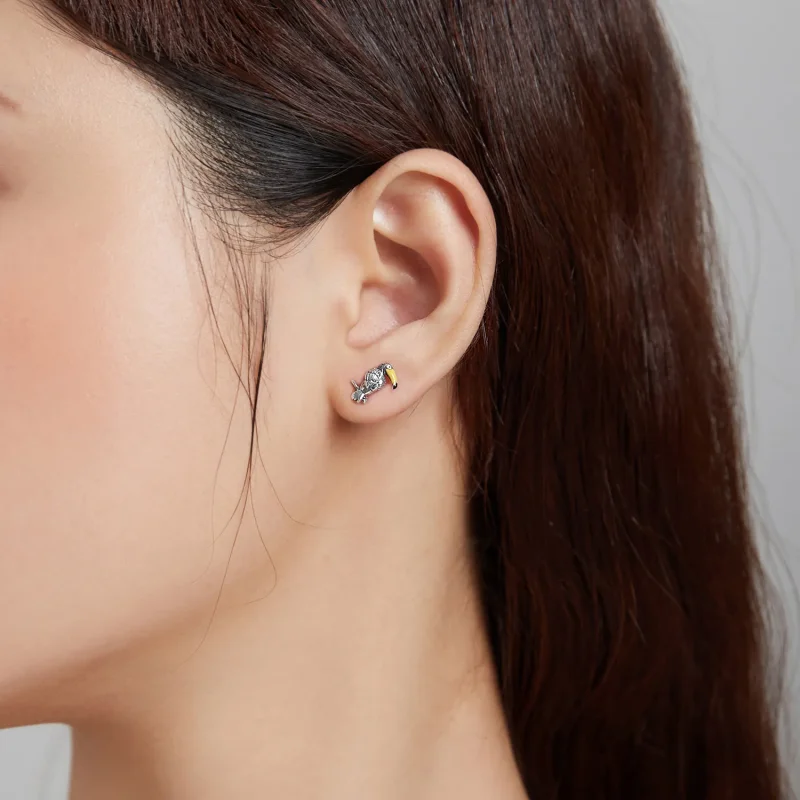 (bilde for) Pandora Style Sølv Big Beaked Bird And Leaf Stud øredobber - SCE1083 - Vis 6