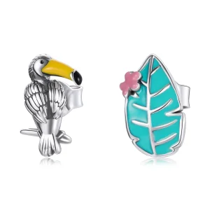 (bilde for) Pandora Style Sølv Big Beaked Bird And Leaf Stud øredobber - SCE1083