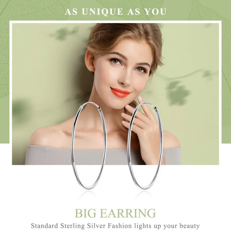 (bilde for) Pandora Style Sølv Big Ear Ring Hoop Øredobber - SCE598 - Vis 2